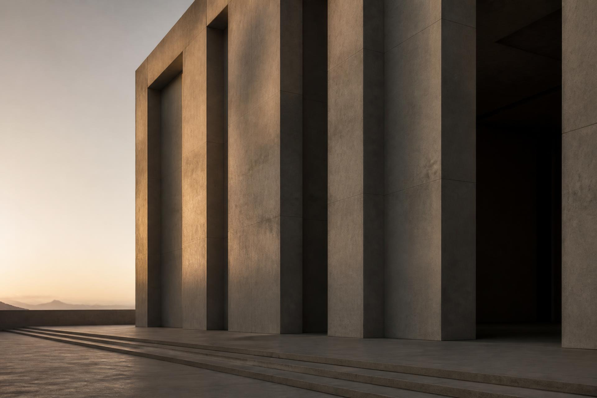 Monumental modern architecture at dawn in the Americas